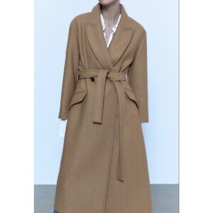 ZARA BELTED DOUBLE BREASTED WOOL BLEND COAT size S